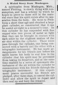 Clipping of the article "A Weird Story from Muskegon" from the Vermont Phoenix of December 9th, 1892.